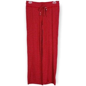 Hello Nite! Revolve Wide Leg Plush Lounge PJ Pants in Red wWhite Pinstripes S